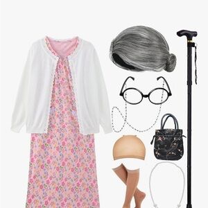 Amazon Pink Floral Dress and White Cardigan Costume Set